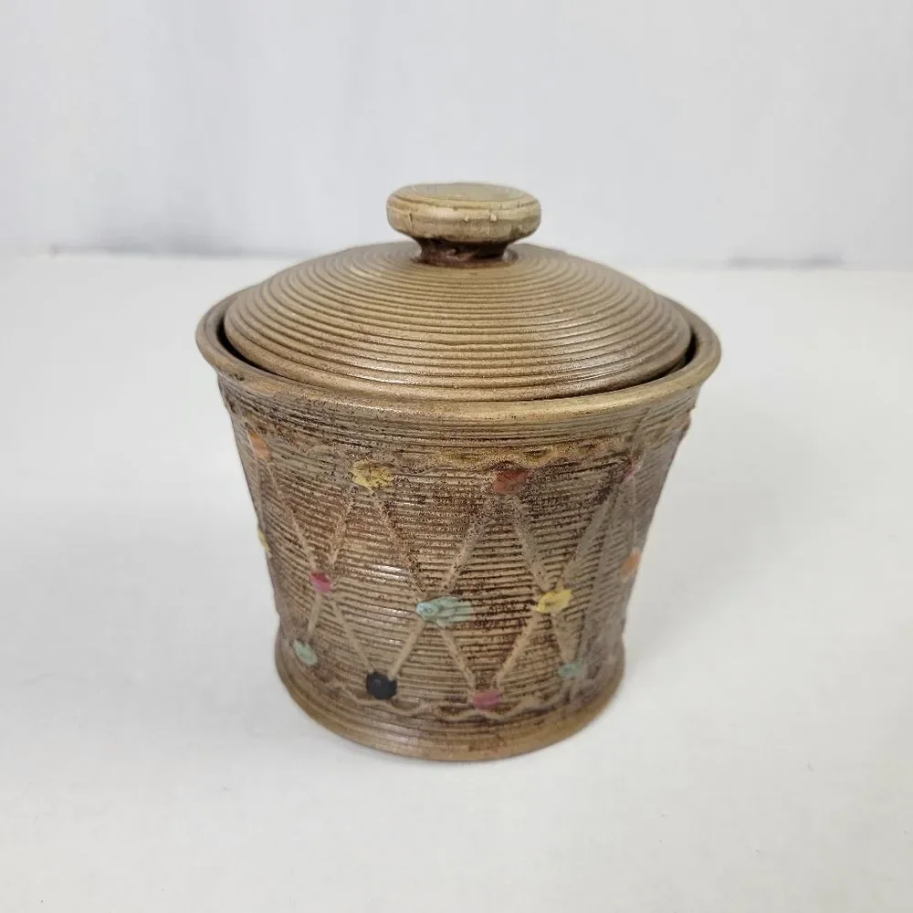 Vintage‎ Tilso Japan Fiesta Dot Pattern Ceramic Grease Jar